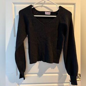 Pink Lily Charcoal Black V-Neck Sweater